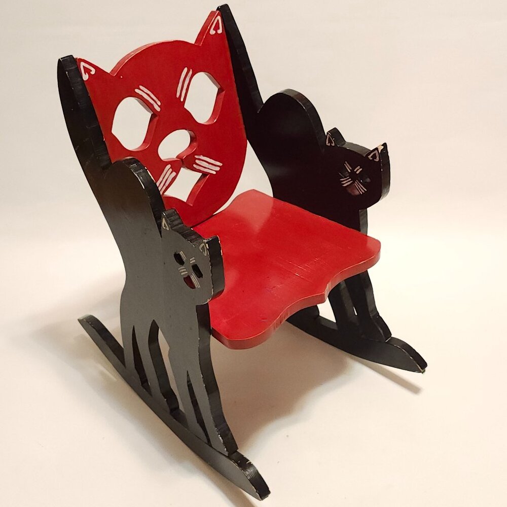 ADORABLE Toddler Rocking Chair Black Cat Theme Cat Face Cut Out Carved Cat Chair